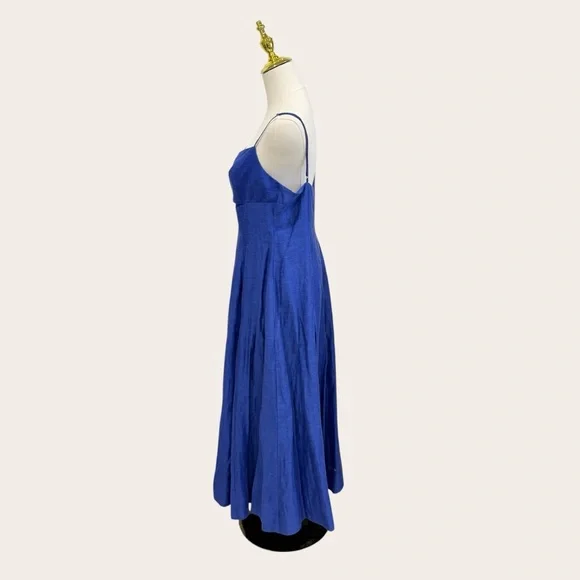 Muse by Marchesa SZ 12 Hydrangea A-Line Sleeveless Linen Blend Dress Agean Blue - Picture 11 of 16